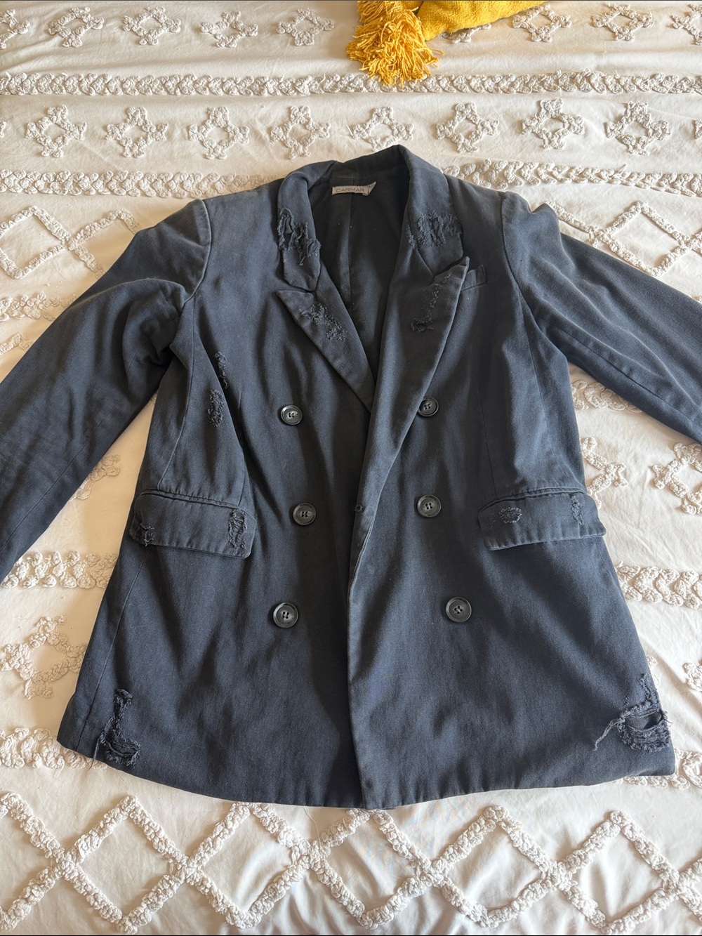Navy Denim Distressed Blazer Jacket